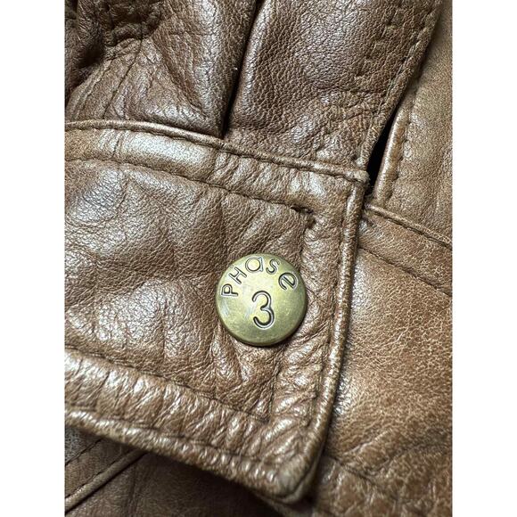 Vintage Phase 3 Genuine Leather Snap Button Oversized Jacket Brown Mens XL - Picture 4 of 15